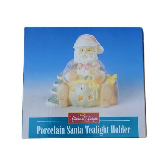 Retired Christmas Delights Porcelain Santa Tealight Holder Collectible With Box - Picture 9 of 13